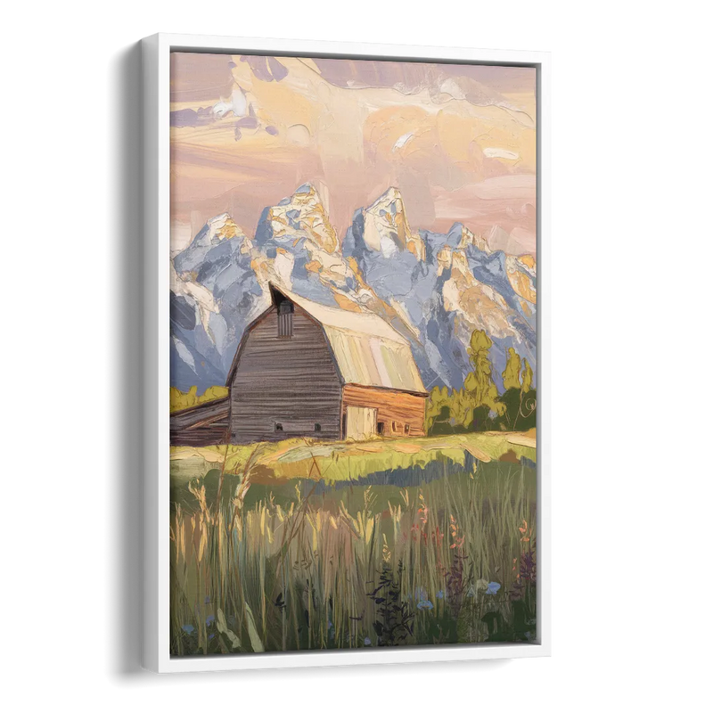 Jackson Hole Grand Teton Backdrop Side - White Canvas Wall Art