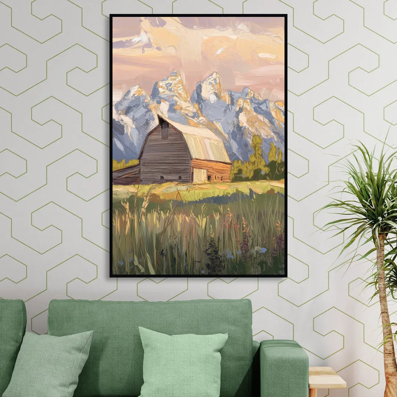 Jackson Hole Grand Teton Backdrop Sitting Room - Black Canvas Wall Art