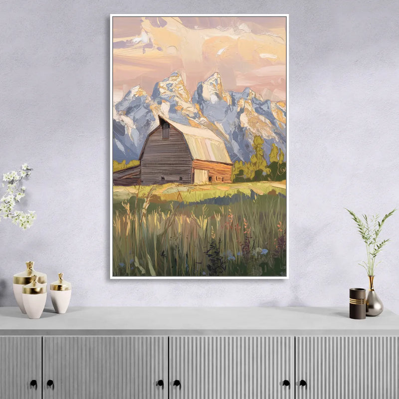 Jackson Hole Grand Teton Backdrop Living Room - White Canvas Wall Art