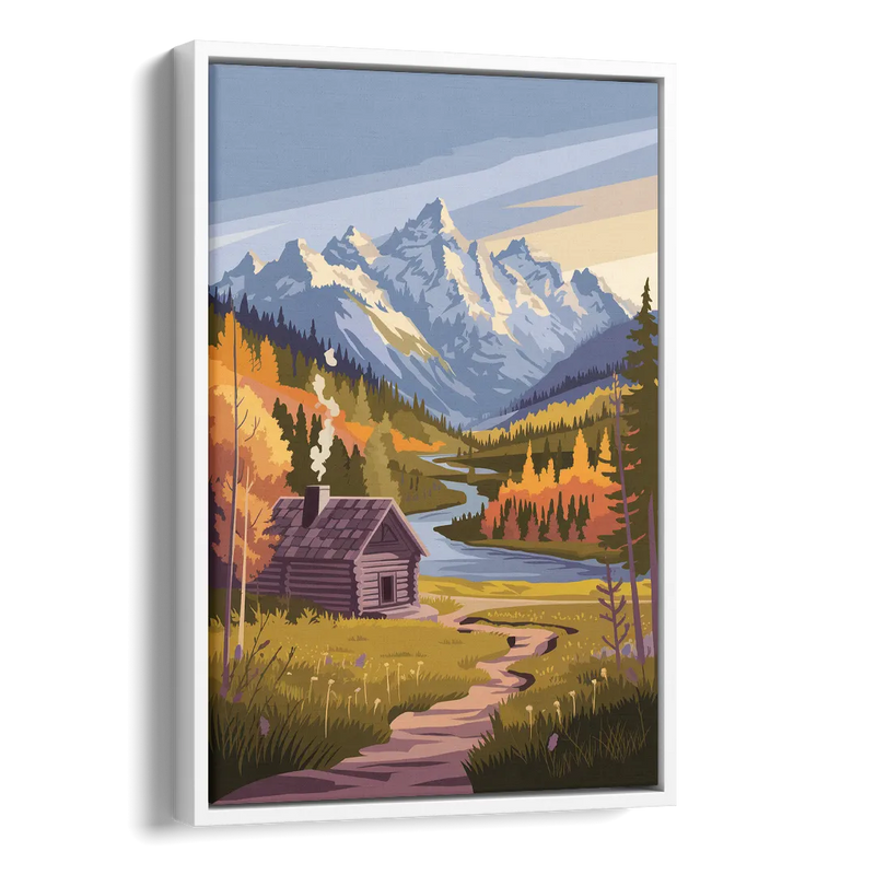 Jackson Hole Mountain Views Side - White Canvas Wall Art