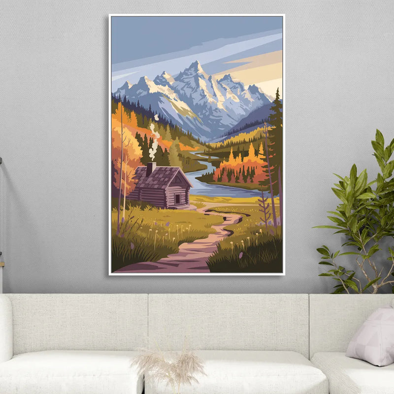 Jackson Hole Mountain Views Sitting Room - White Canvas Wall Art