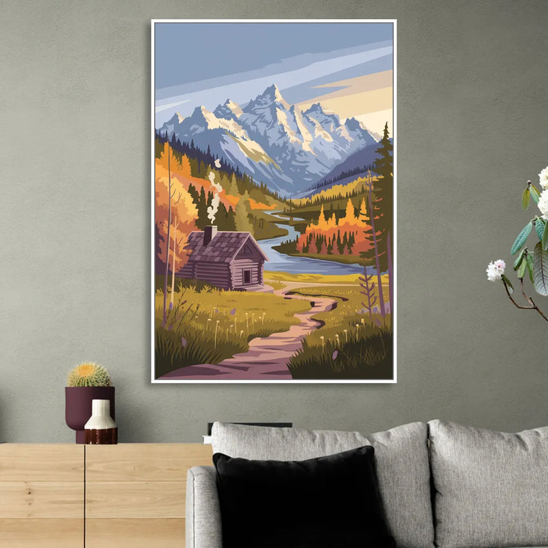 Jackson Hole Mountain Views Living Room - White Canvas Wall Art