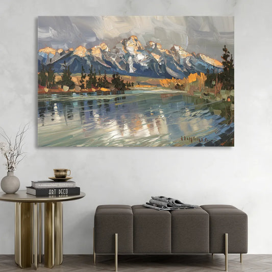 Jackson Hole River Reflection Living Room - Canvas Wall Art