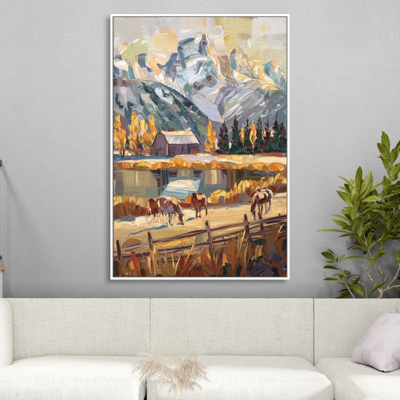 Jackson Hole Rustic Charm Living Room - White Canvas Wall Art