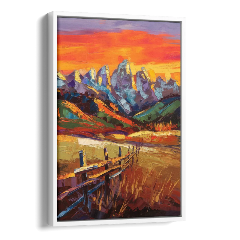 Jackson Hole Sunset Glow Side - White Canvas Wall Art