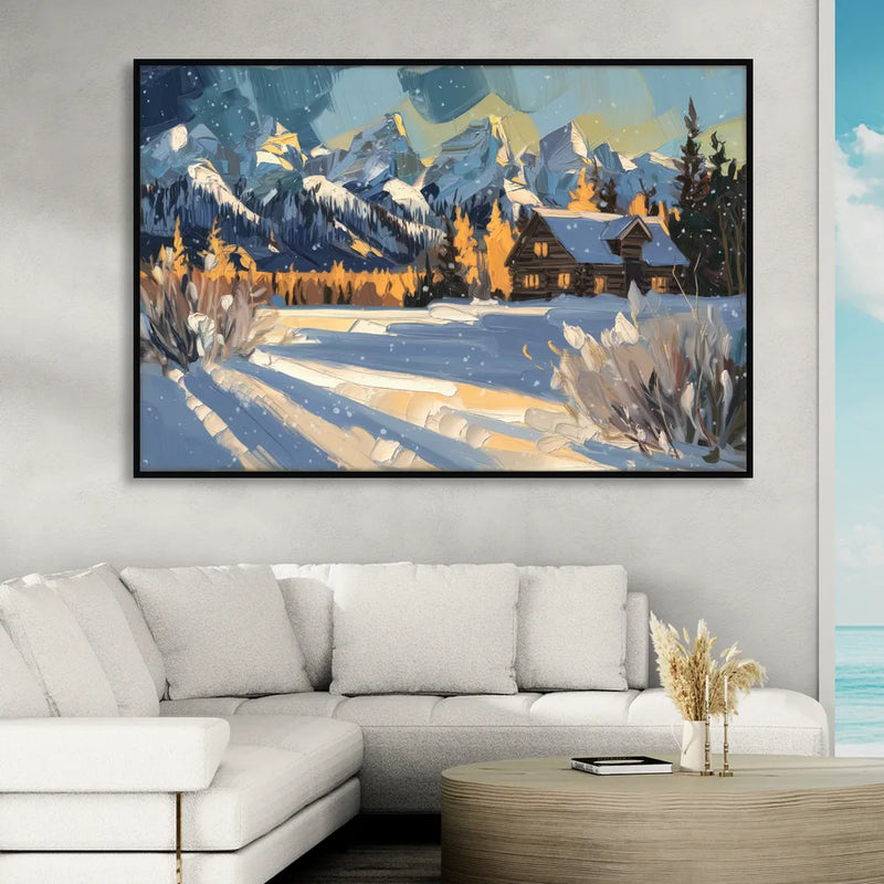 Jackson Hole Winter Wonderland Sitting Room - Black Canvas Wall Art
