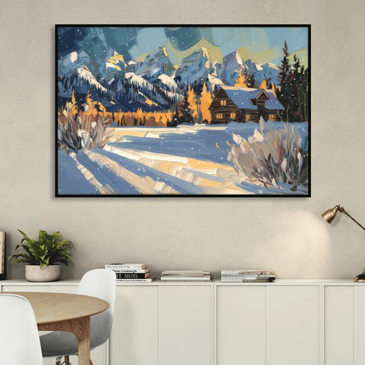 Jackson Hole Winter Wonderland Living Room - Black Canvas Wall Art