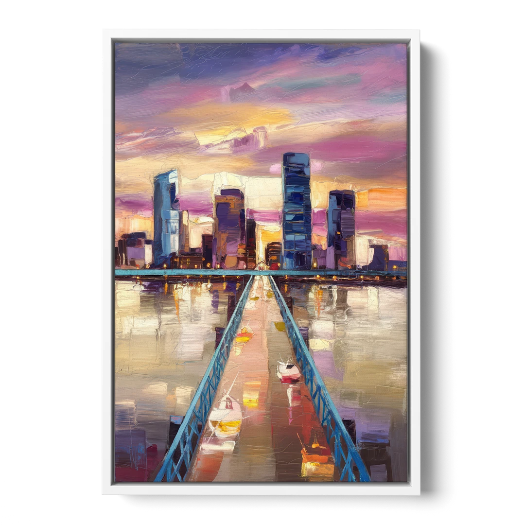 Jacksonville Downtown Views - White Framed Canvas Wall Art - Front