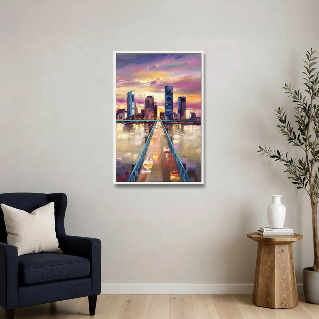 Jacksonville Downtown Views - White Framed Canvas Wall Art - Sofa - 24x36