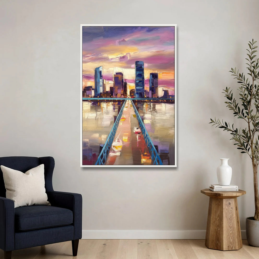 Jacksonville Downtown Views - White Framed Canvas Wall Art - Sofa - 32x48