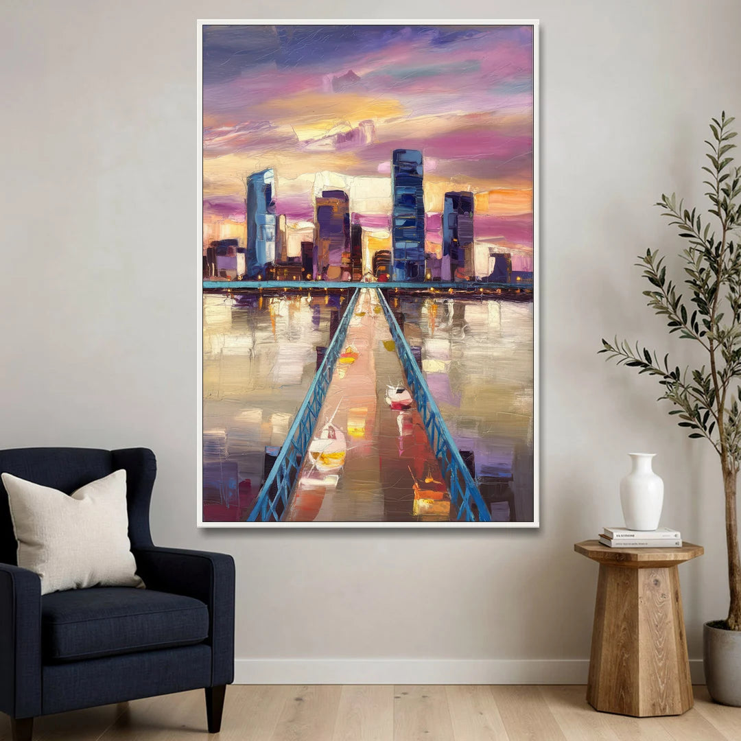 Jacksonville Downtown Views - White Framed Canvas Wall Art - Sofa - 40x60