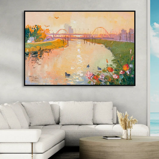 Jacksonville Riverside Scenery Living Room - Black Canvas Wall Art