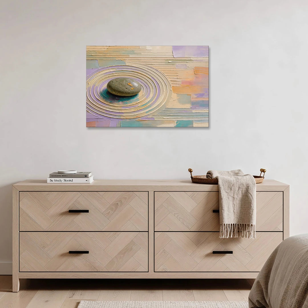 Japandi Sage Stone in Raked Ripples - Canvas Wall Art - Coffee Table - 36x24