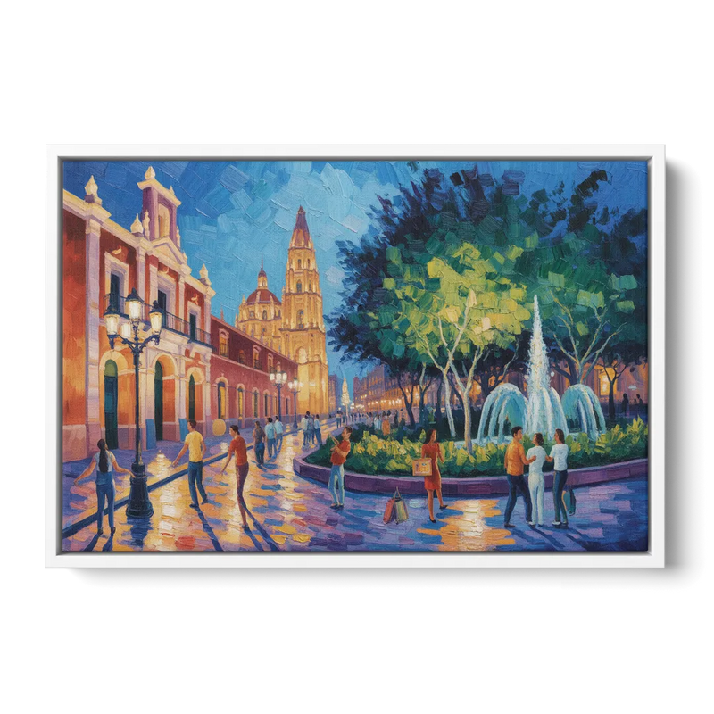 Jardín Unión Evening Front - White Canvas Wall Art