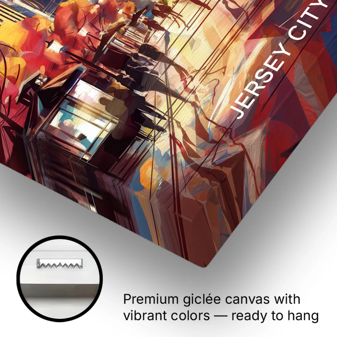 Jersey City Downtown Streetscape - Canvas Wall Art - Gallery Wrap Corner
