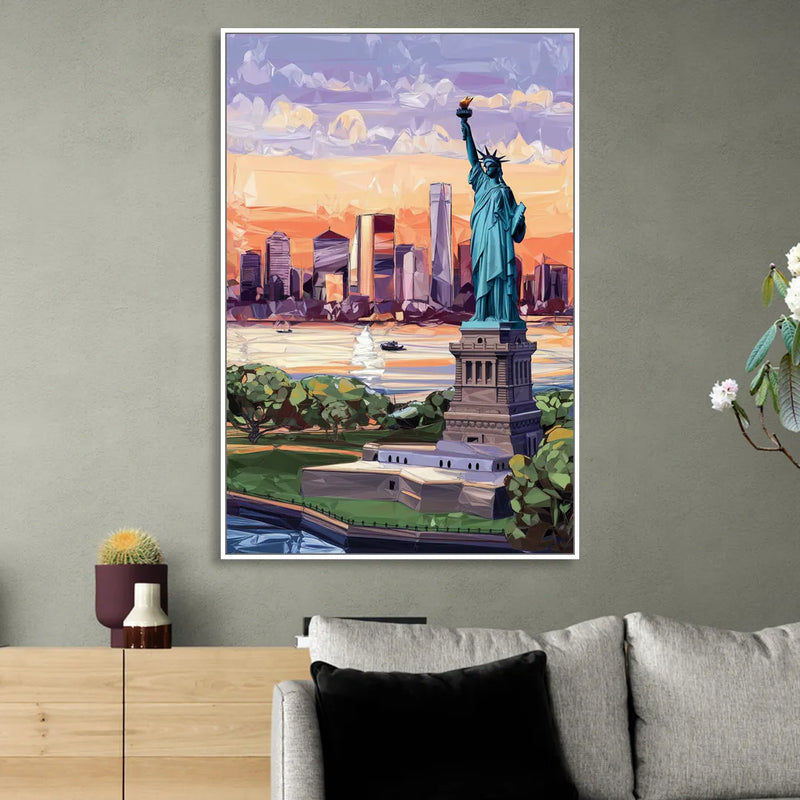 Jersey City Liberty State Park Living Room - White Canvas Wall Art