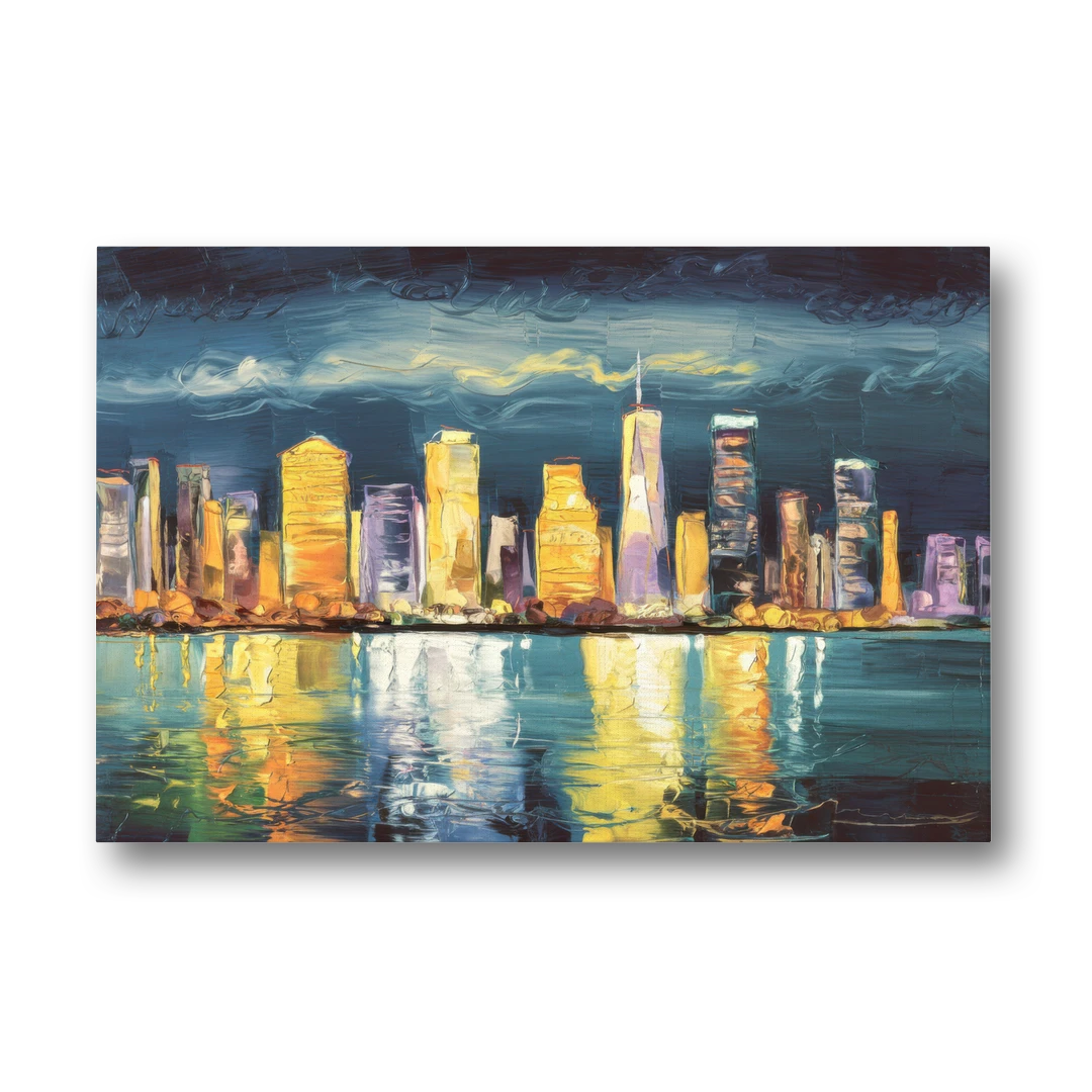 Jersey City Night Lights - Canvas Wall Art - Front