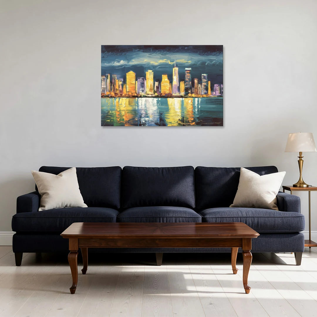 Jersey City Night Lights - Canvas Wall Art - Sofa - 36x24