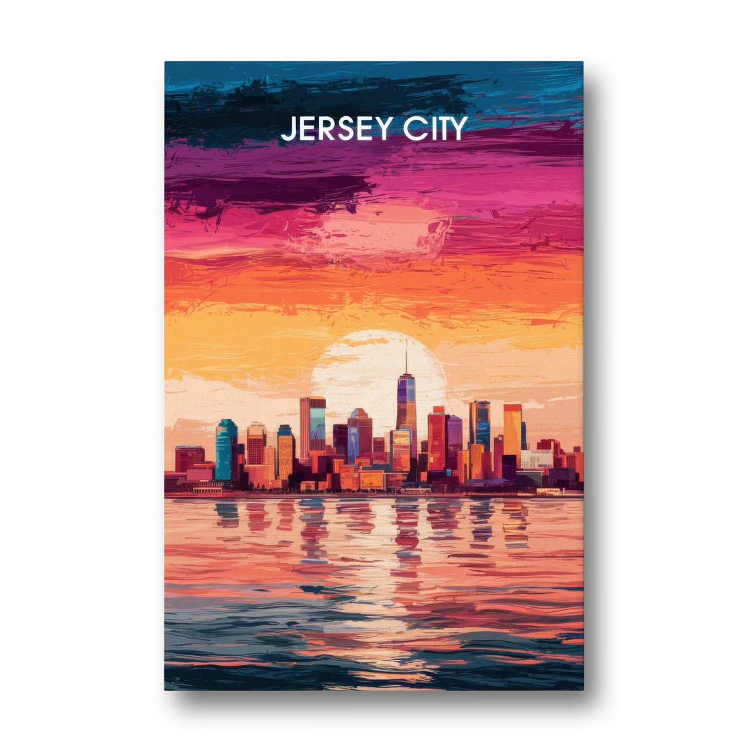 Jersey City Skyline Sunset - Canvas Wall Art - Front