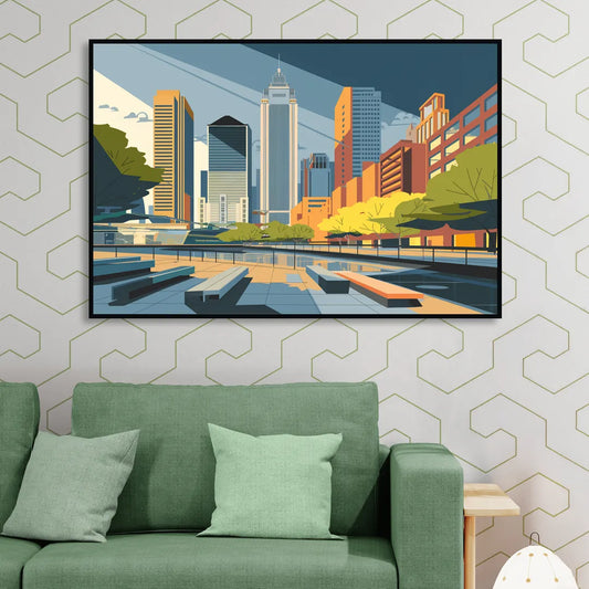 Jersey City Urban Architecture Living Room - Black Canvas Wall Art