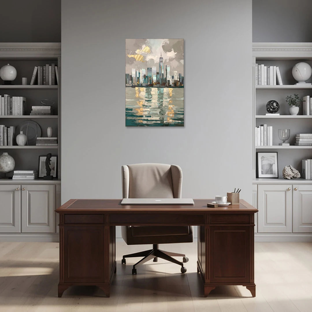 Jersey City Waterfront View - Canvas Wall Art - Office - 24x36