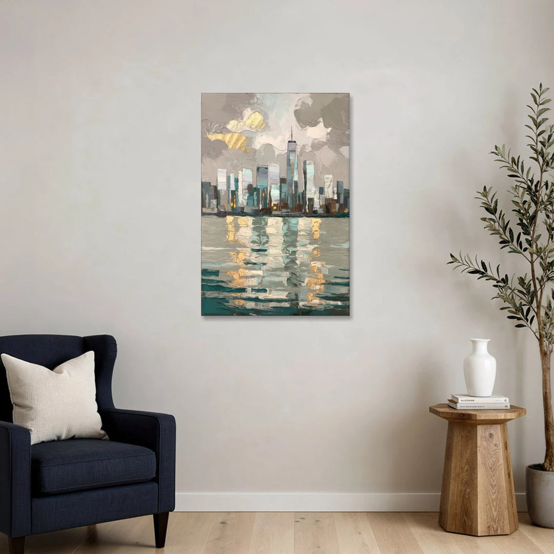 Jersey City Waterfront View - Canvas Wall Art - Sofa - 24x36