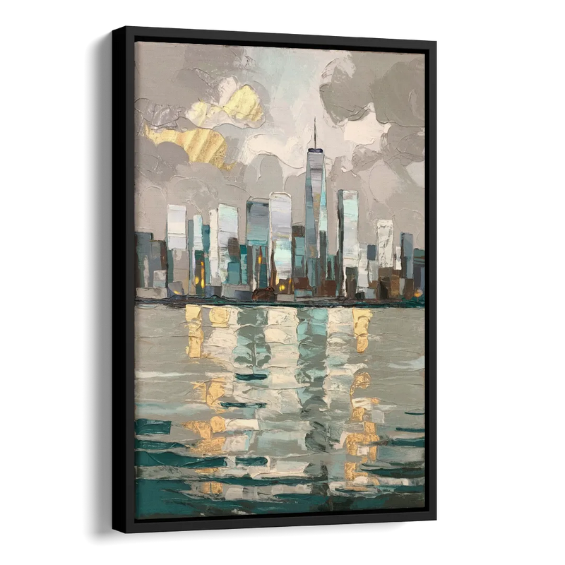 Jersey City Waterfront View Side - Black Canvas Wall Art
