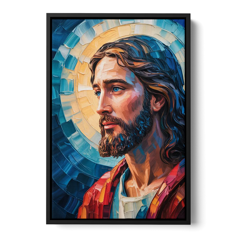 Jesus Portrait Modern Christian Front - Black Canvas Wall Art