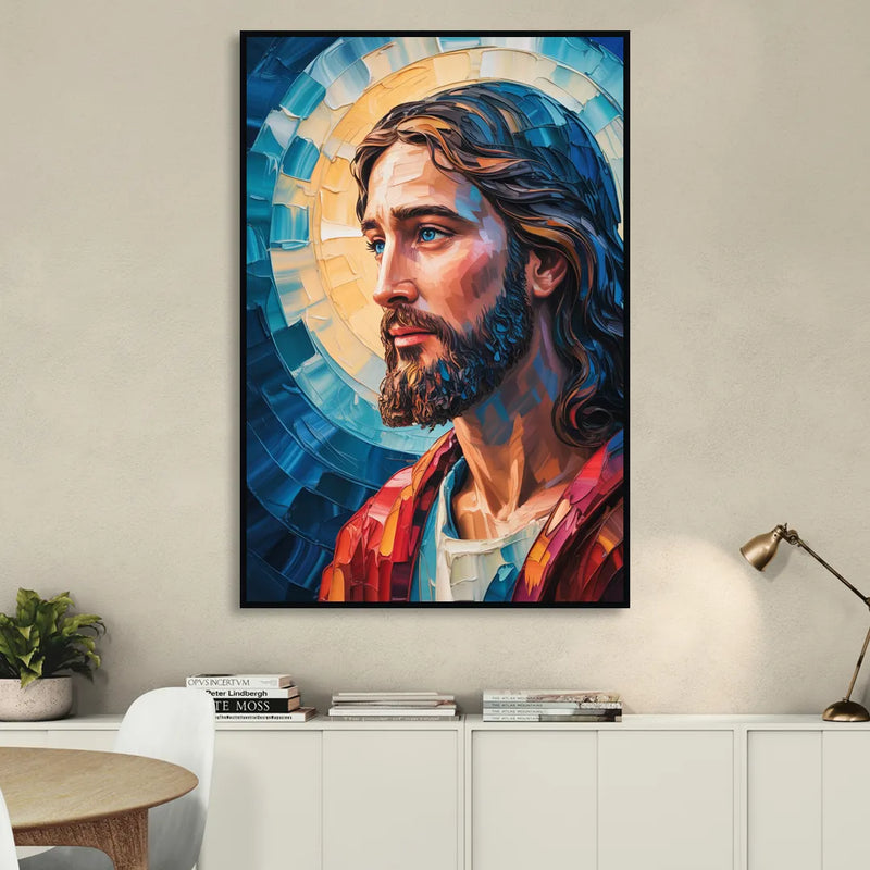 Jesus Portrait Modern Christian Sitting Room - Black Canvas Wall Art