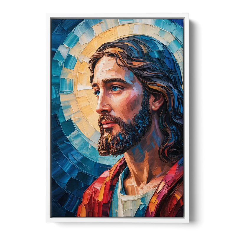 Jesus Portrait Modern Christian Front - White Canvas Wall Art