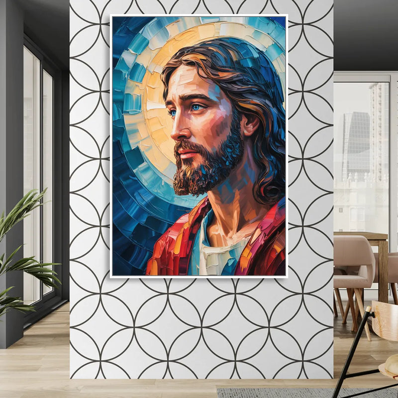 Jesus Portrait Modern Christian Living Room - White Canvas Wall Art