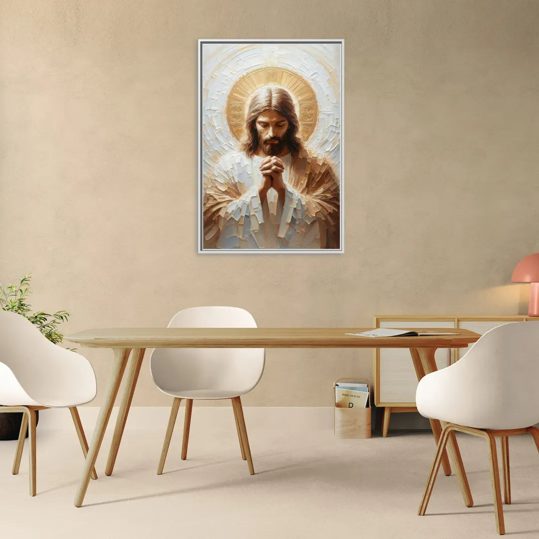 Jesus Praying - Living Room White Frame Canvas