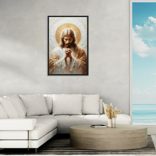 Jesus Praying - Living Room Black Frame Canvas