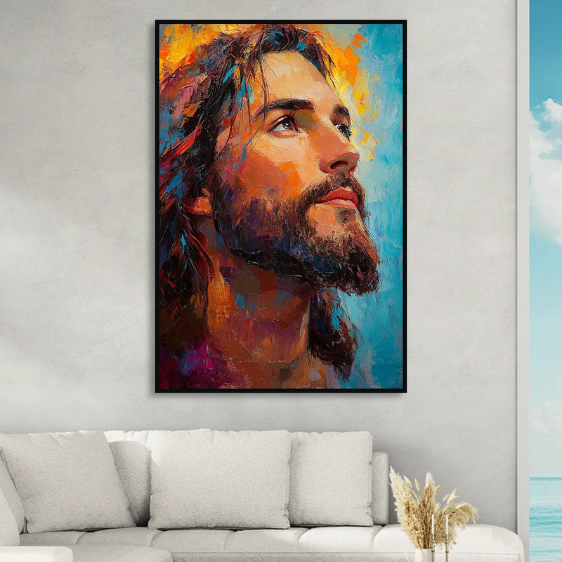 Jesus in Light Christian Absctact Living Room - Black Canvas Wall Art