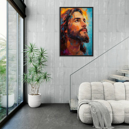 Jesus in Light Christian Absctact - Living Room Black Frame Canvas