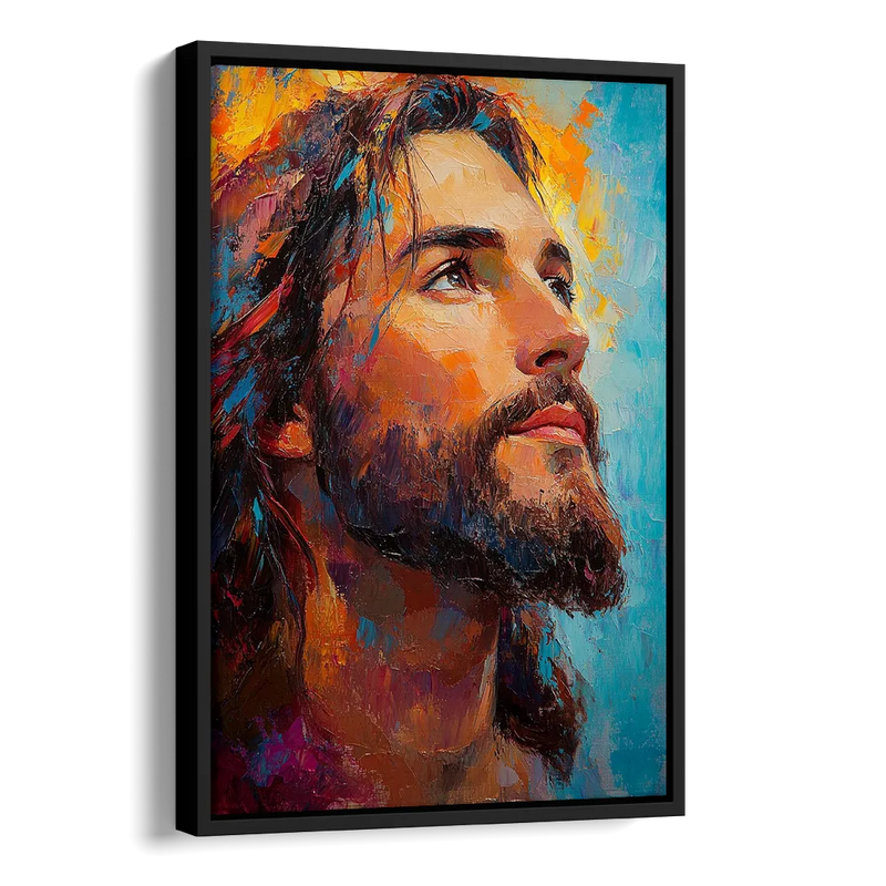 Jesus in Light Christian Absctact Side - Black Canvas Wall Art