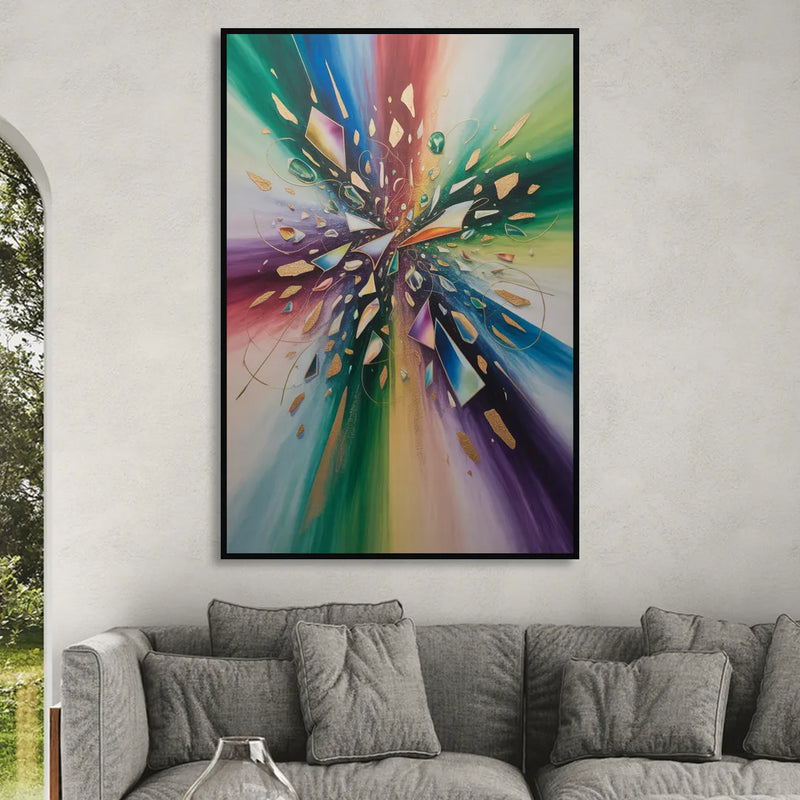 Jewel Toned Dynamic Colorful Abstract Living Room - Black Canvas Wall Art
