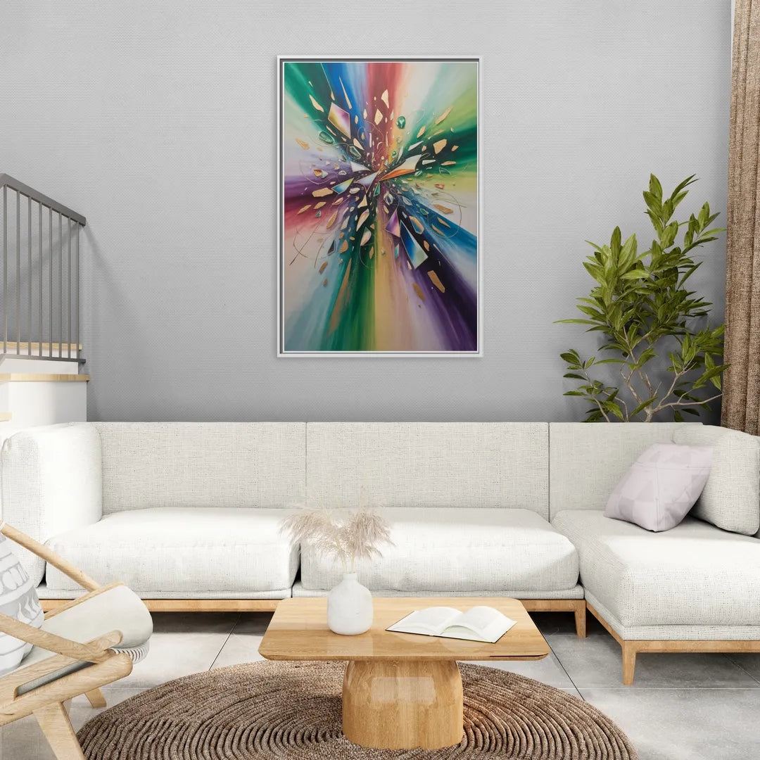 Jewel Toned Dynamic Colorful Abstract - Living Room White Frame Canvas