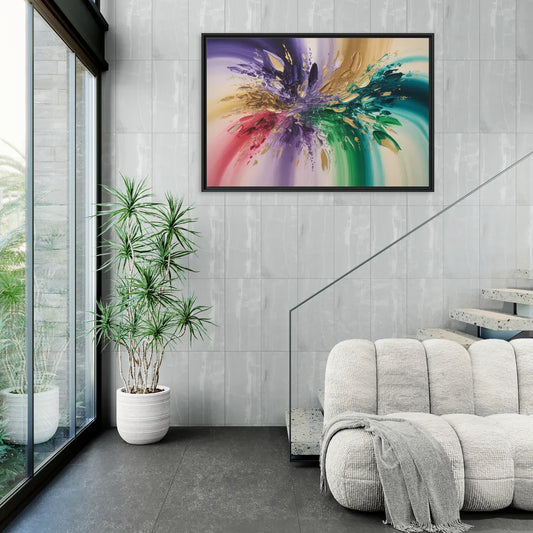 JewelToned Dynamics Colorful Abstract - Living Room Black Frame Canvas