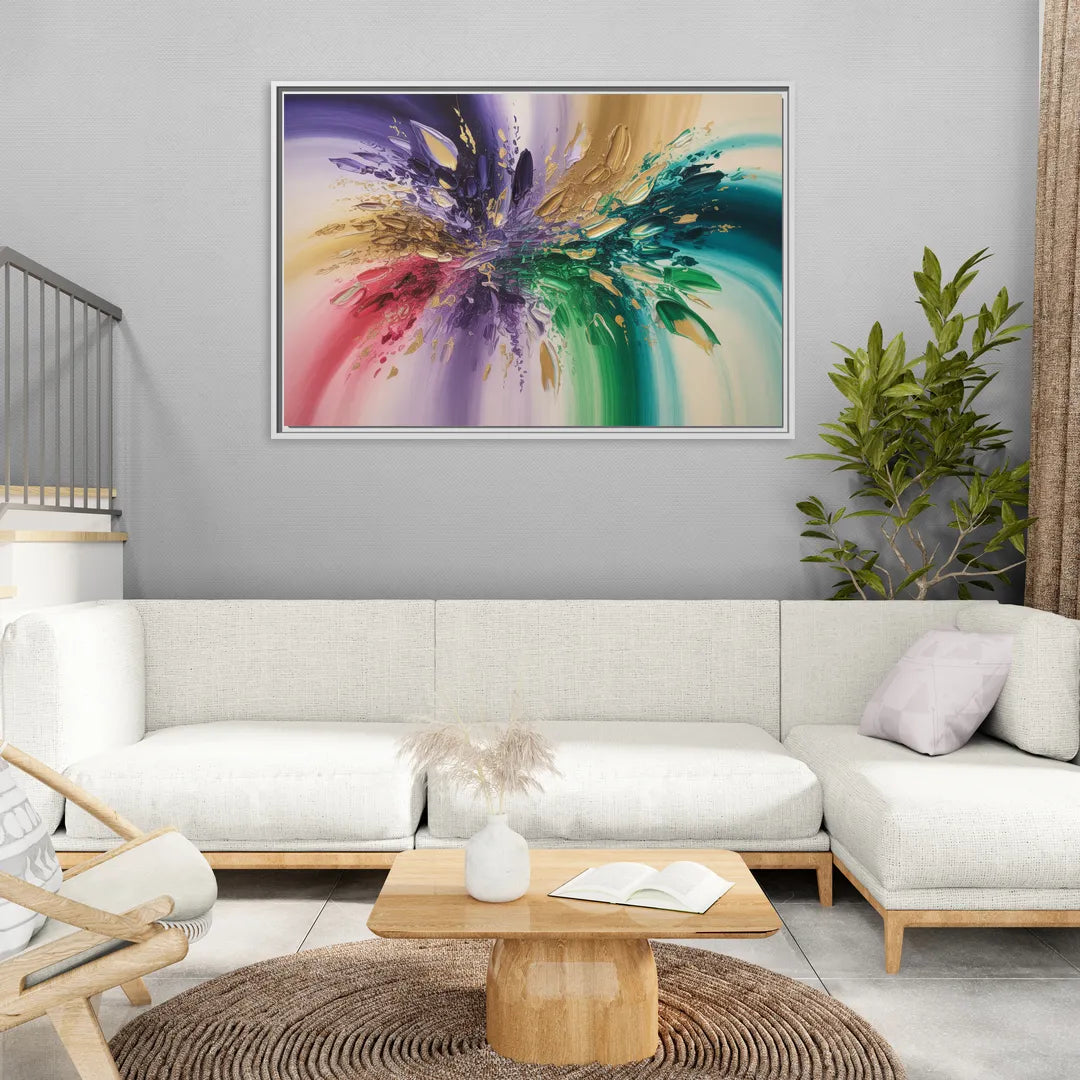 JewelToned Dynamics Colorful Abstract - Living Room White Frame Canvas