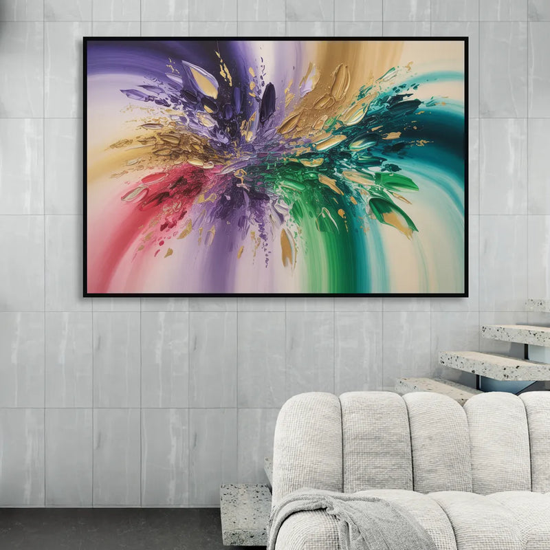 JewelToned Dynamics Colorful Abstract Living Room - Black Canvas Wall Art
