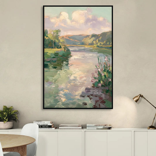 Joseph Riverfront View Living Room - Black Canvas Wall Art