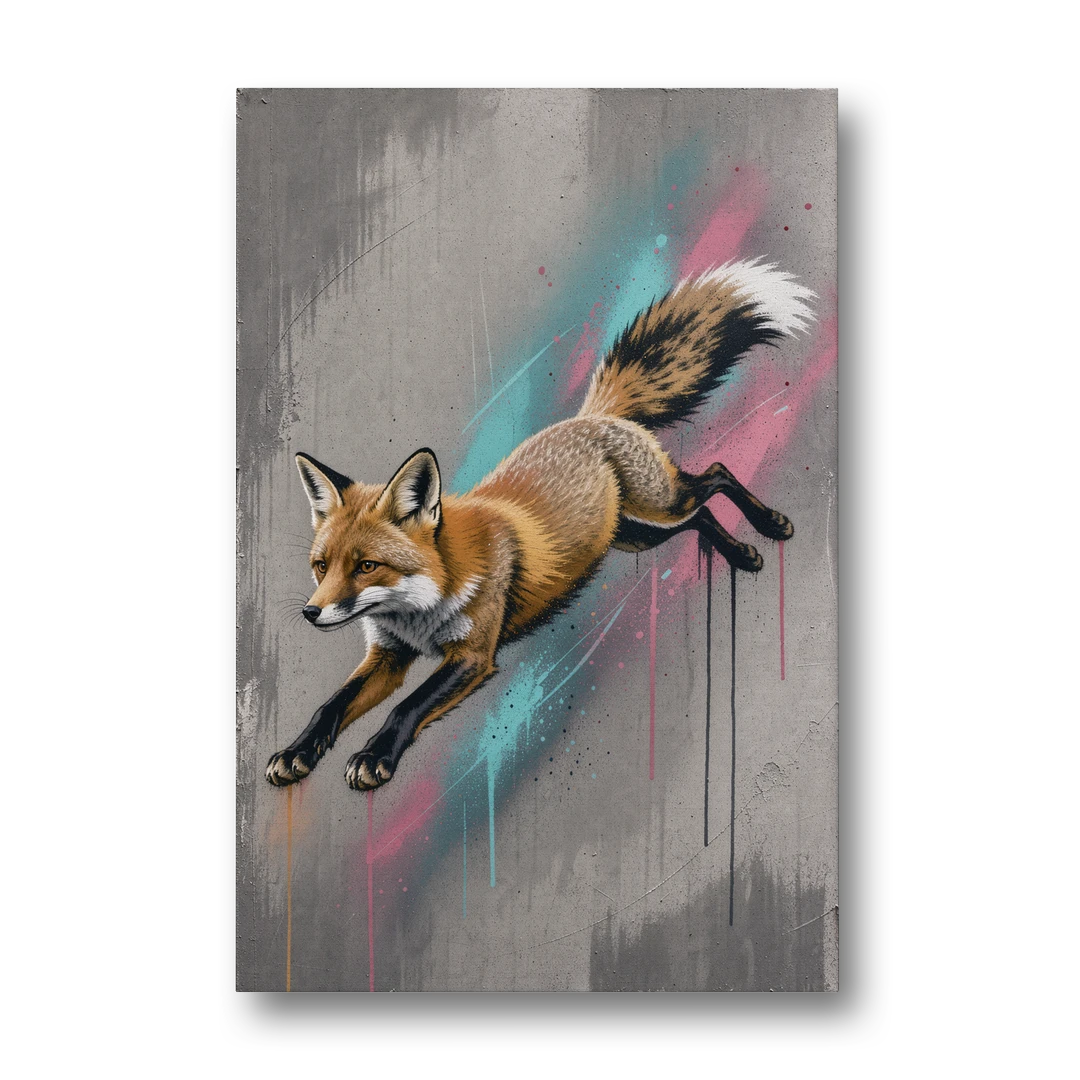 Jumping Fox on Concrete - Canvas Wall Art - Front