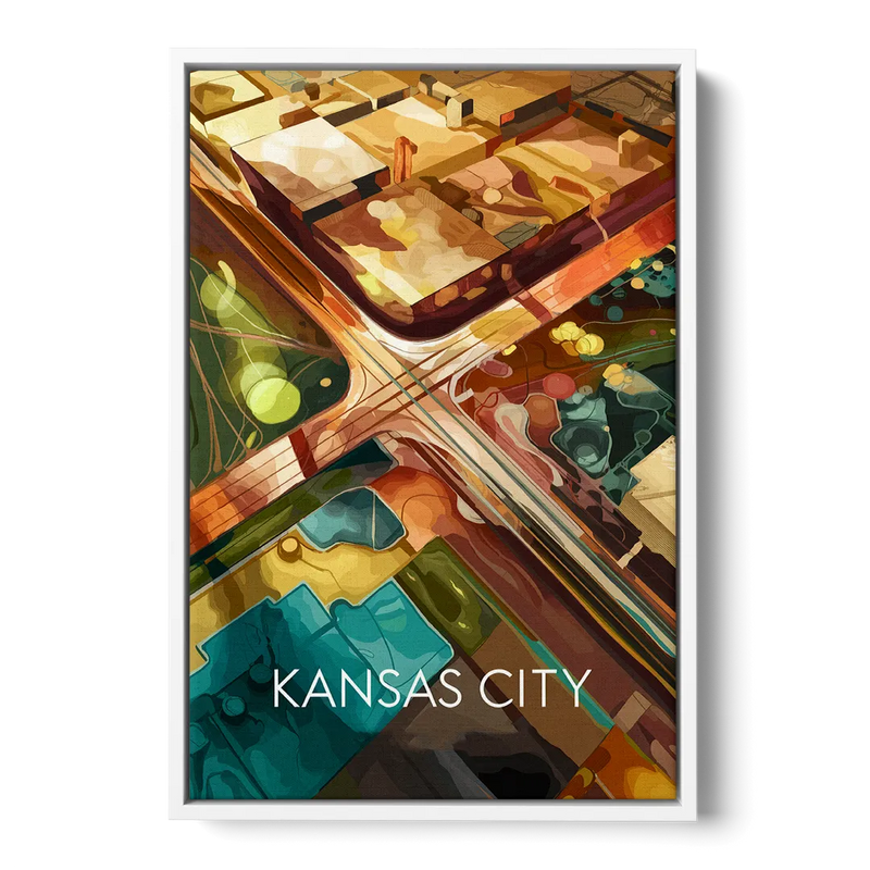 Kansas City Aerial View Front - White Canvas Wall Art