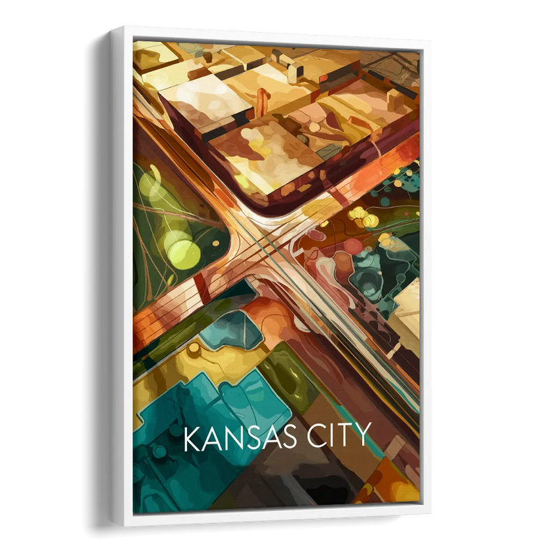 Kansas City Aerial View Side - White Canvas Wall Art