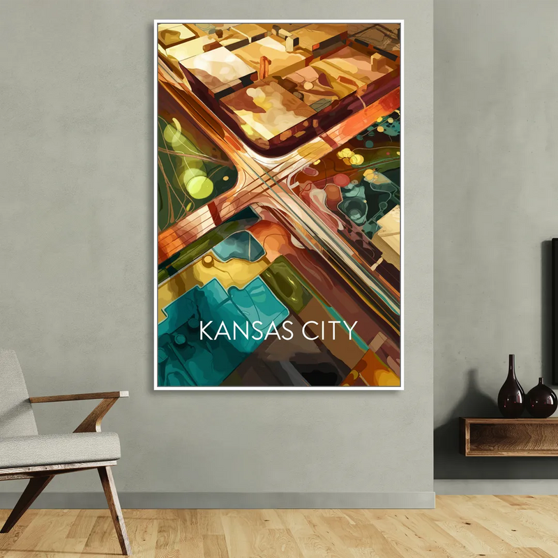 Kansas City Aerial View Sitting Room - White Canvas Wall Art