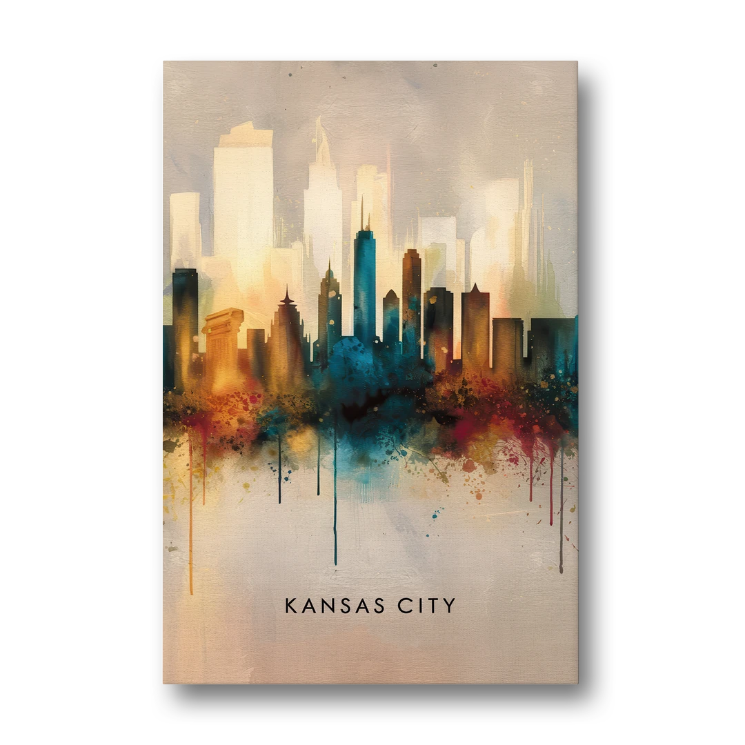Kansas City Artistic Skyline - Canvas Wall Art - Front