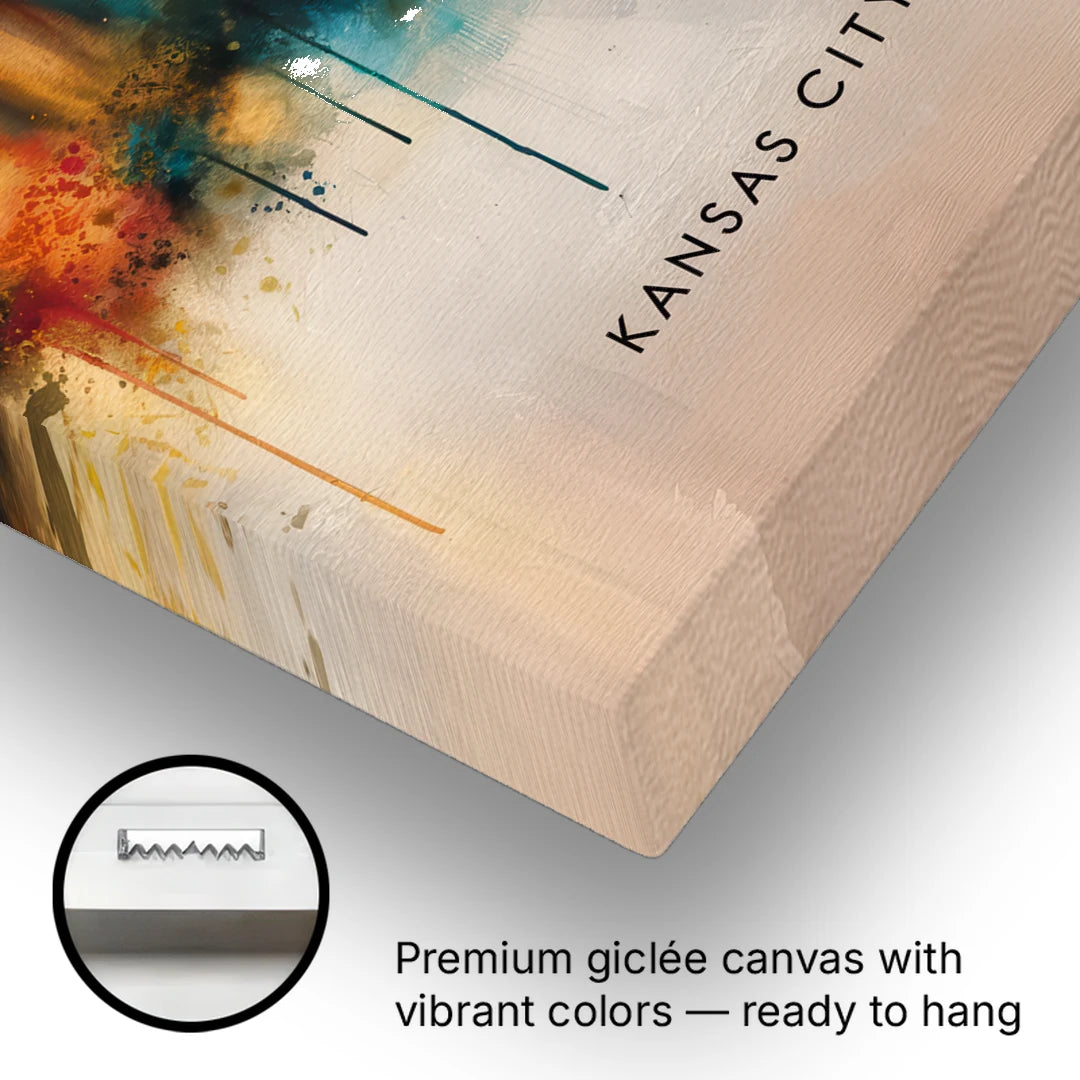 Kansas City Artistic Skyline - Canvas Wall Art - Gallery Wrap Corner
