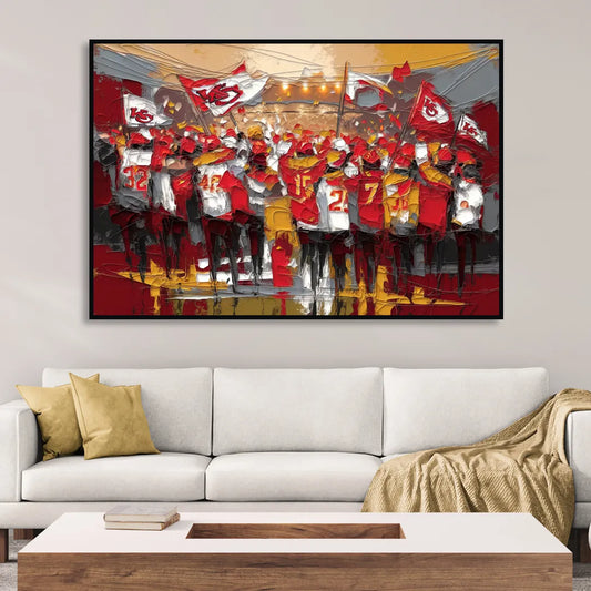 Kansas City Chiefs Fans Gathering Living Room - Black Canvas Wall Art