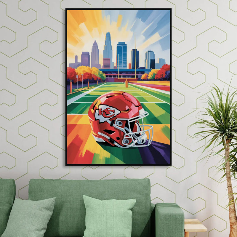 Kansas City Chiefs Vibrant Impressionistic Landscape Living Room - Black Canvas Wall Art